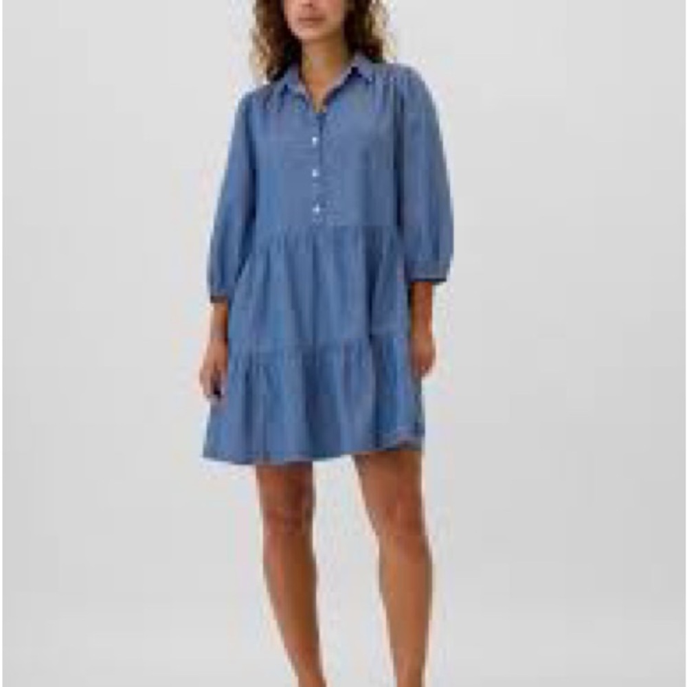 NEW WITH TAGS GAP Factory Blue Denim Tiered Mini Shirtdress - SIZE MEDIUM